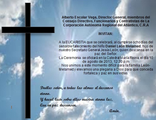Alberto Escolar Vega, Director General, miembros del Consejo Directivo, Funcionarios y Contratistas de La Corporación Autónoma Regional del Atlántico, C.R.A

INVITAN:
